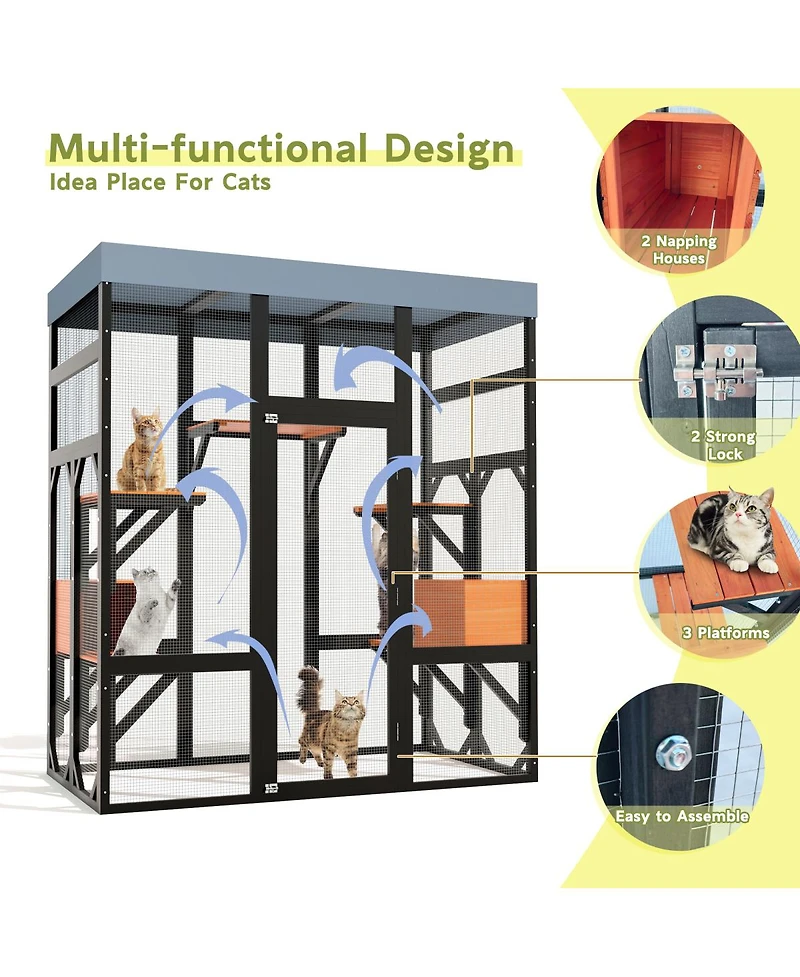 Streamdale Furniture Large Outdoor Cat Enclosure With 5 Platforms And 2 Napping Houses