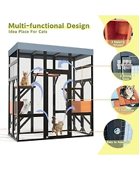 Streamdale Furniture Large Outdoor Cat Enclosure With 5 Platforms And 2 Napping Houses