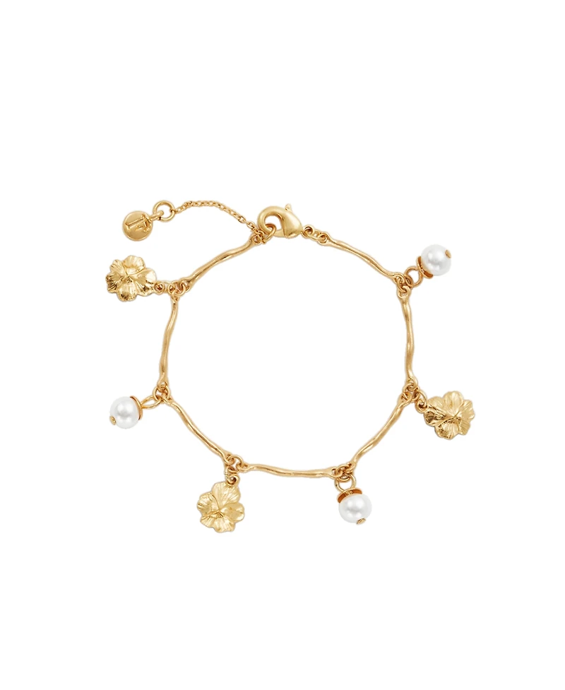 Fable England Gold Pansy and Pearl Charm Bracelet