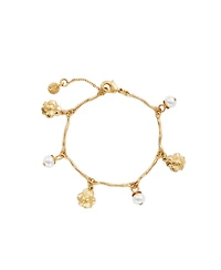 Fable England Gold Pansy and Pearl Charm Bracelet