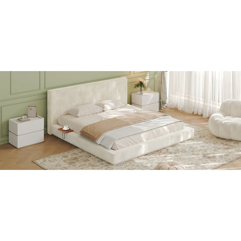 Streamdale Furniture King Bed with Adjustable Side Tables and Cloud Upholstered Cushion