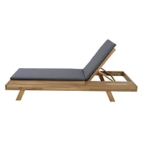Streamdale Furniture Acacia Wood Lounge Chaise Set with Water-Resistant Dark Cushions