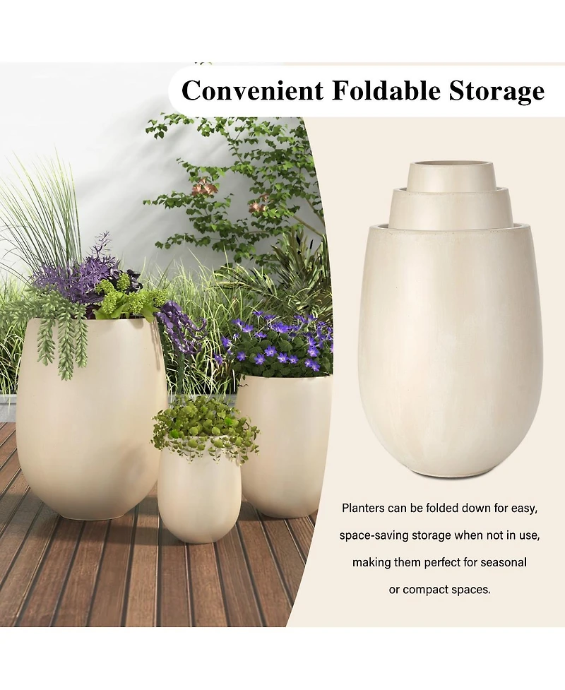 Asagikoiai 3-Piece Mgo Planter Set with Drainage Holes, Outdoor Decorative Flower Pots