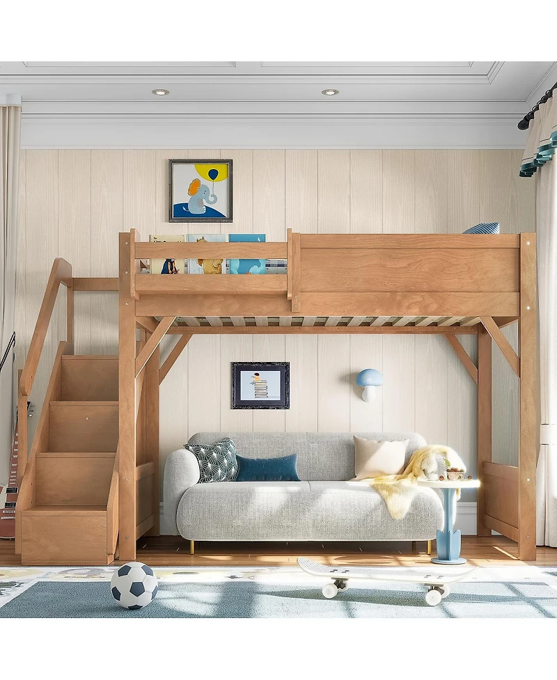 Streamdale Furniture Twin Size Loft Bed With Wardrobe, Storage, And Stairs