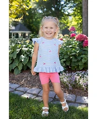 Florence Eiseman Toddler Girls Knit Short Set With Embroidered Heart Cherries