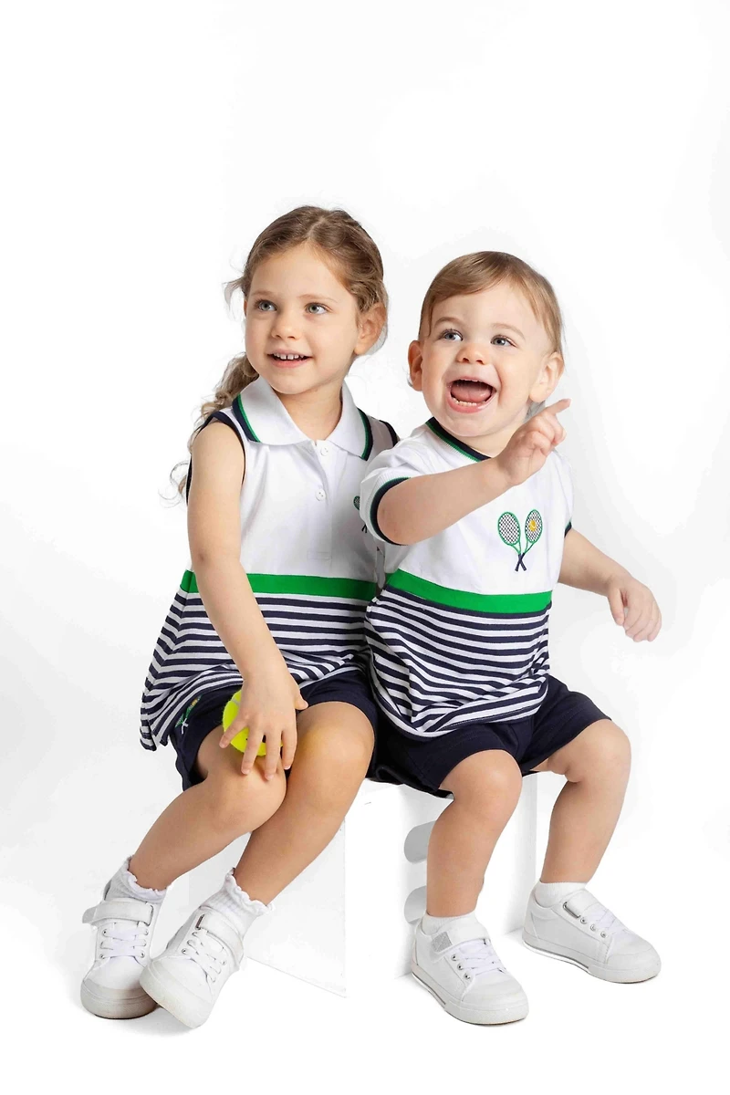 Florence Eiseman Toddler Girls Knit Short Set with Tennis Rackets