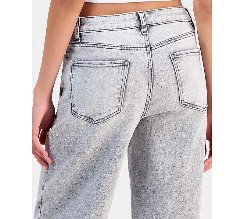 Madden Girl Juniors' Star Stud Mid Rise Wide Leg Jeans
