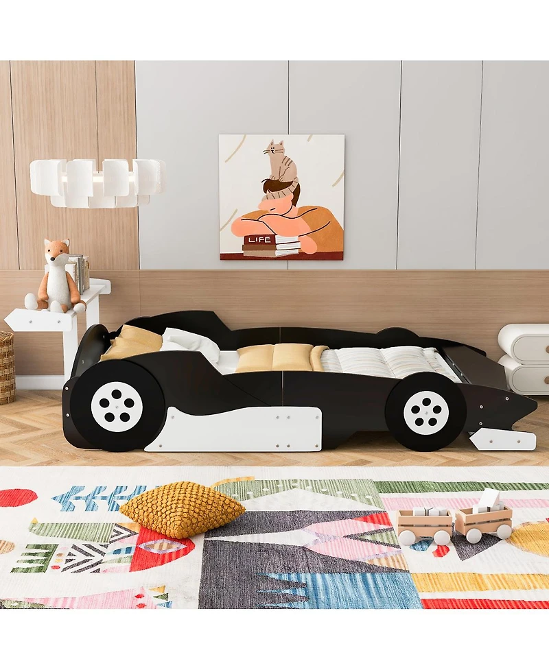 Streamdale Furniture Full Size Race Car-Shaped Platform Bed with Wheels
