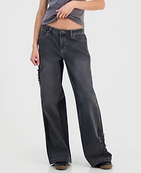 Madden Girl Juniors' Star Patch High Rise Wide Leg Jeans