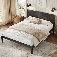 Streamdale Furniture King Espresso Platform Bed Frame with Headboard and Wood Slats
