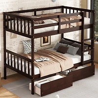 Streamdale Furniture Twin Over Twin Rubber Wood Bunk Bed with 2 Drawers, Convertible to 2 Twin Beds