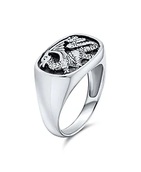 Bling Jewelry Men's Statement Dragon Signet Ring Rectangle Gothic Shield Oxidized .925 Sterling Silver