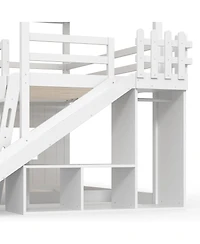Streamdale Furniture Twin over Full House Bunk Bed with Slide, Storage, and Wardrobe