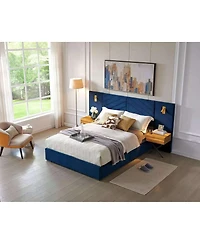 Streamdale Furniture Queen Size Velvet Wingback Platform Bed with Vertical Channel Tufted Headboard