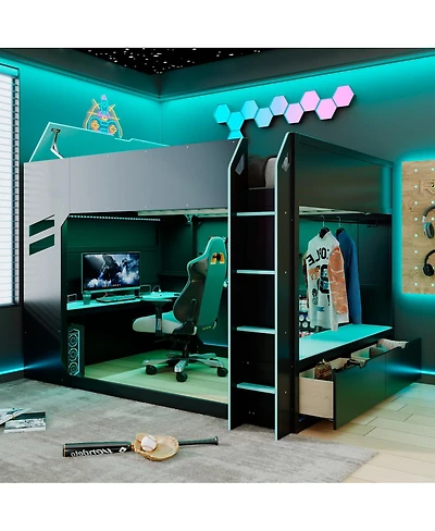 Streamdale Furniture Full Size Wood Loft Bed with Desk, Storage