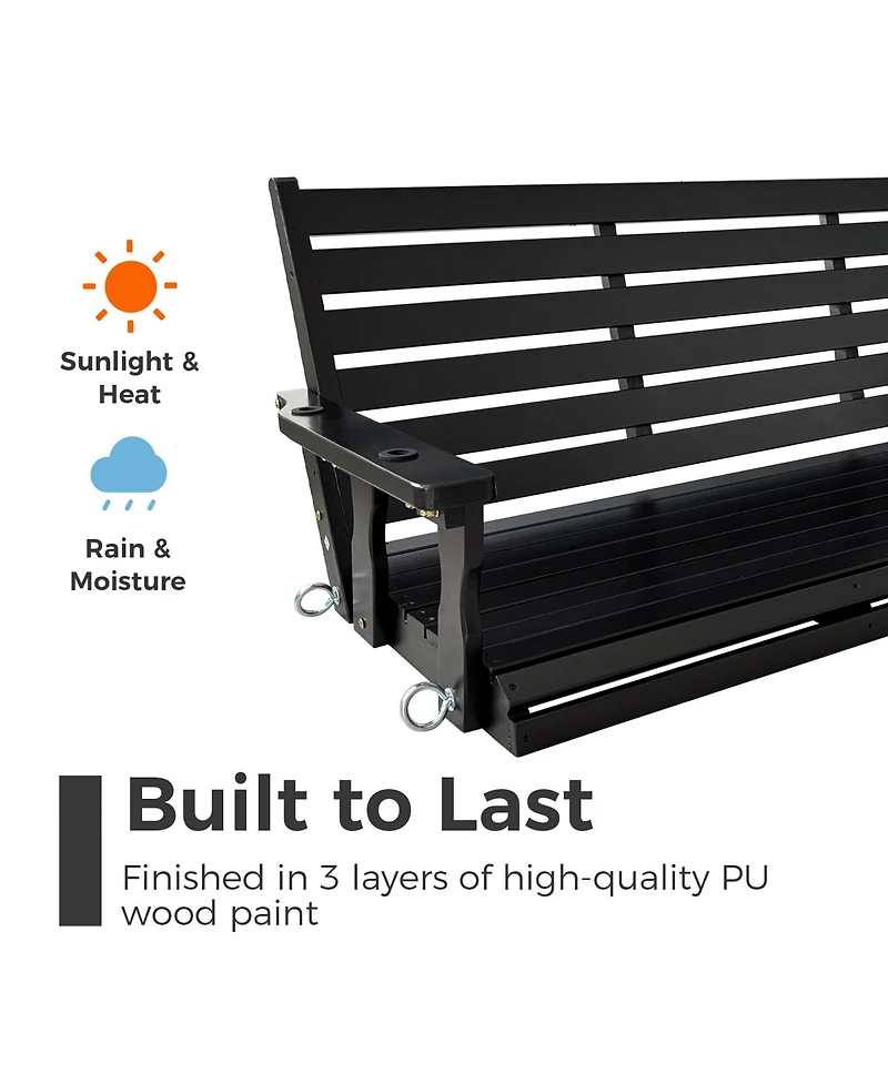 Innovaze 3-Seater Extra Large Wooden Porch Swing, Ergonomic Seat, Bench Swing with Hanging Chains and Springs