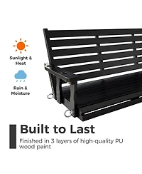 Innovaze 3-Seater Extra Large Wooden Porch Swing, Ergonomic Seat, Bench Swing with Hanging Chains and Springs