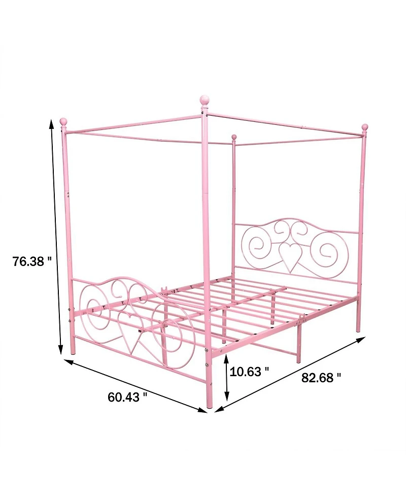 Streamdale Furniture Vintage Style Metal Queen Canopy Bed Frame