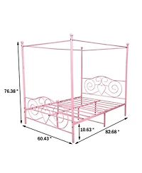 Streamdale Furniture Vintage Style Metal Queen Canopy Bed Frame