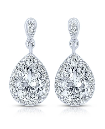 Rachel Glauber White Gold Plated Cubic Zirconia Halo Teardrop Earrings