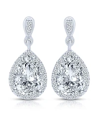 Rachel Glauber White Gold Plated Cubic Zirconia Halo Teardrop Earrings