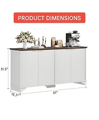 homfan Fluted Buffet Sideboard Cabinet with Four Doors and Adjustable Shelves, Water-Resistant Scratch-Resistant Top, Kitchen or Dining Room Storage