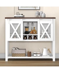 homfan Bar Cabinet with Sliding Barn Mesh Door, Detachable Wine Rack and Removable Stemware Holder, Multi-Purpose Sideboard or Coffee Bar Storage