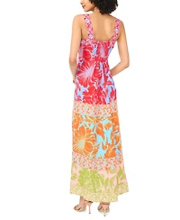 Vince Camuto Women's Smocked Panel Thick Strap Printed Maxi Dress