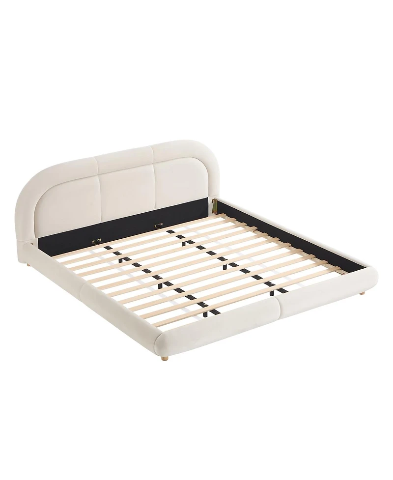 Streamdale Furniture Modern Curved Upholstered King Platform Bed with Rounded Headboard