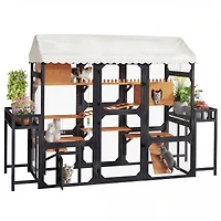 Streamdale Furniture Large Wooden Outdoor Catio with Multi-Level Playpen and Weather-Resistant Roof