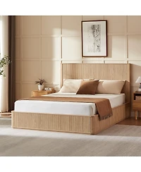 Streamdale Furniture Wavy Wood Grain Platform Bed Frame, 44" High Headboard
