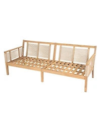 Streamdale Furniture Acacia Wood 3-Seater Sofa Set with 2 Coffee Tables - Teak Look