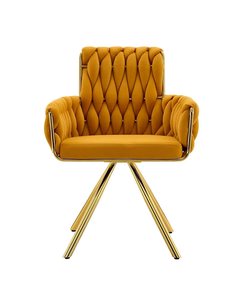 Streamdale Furniture Set of 2 Modern Velvet Braided Dining Chairs with Gold Legs