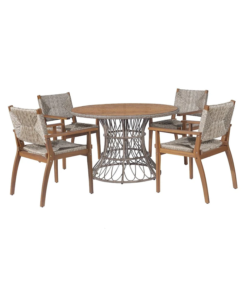 Streamdale Furniture 5-Piece Acacia Wood and Wicker Outdoor Dining Set