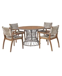 Streamdale Furniture 5-Piece Acacia Wood and Wicker Outdoor Dining Set