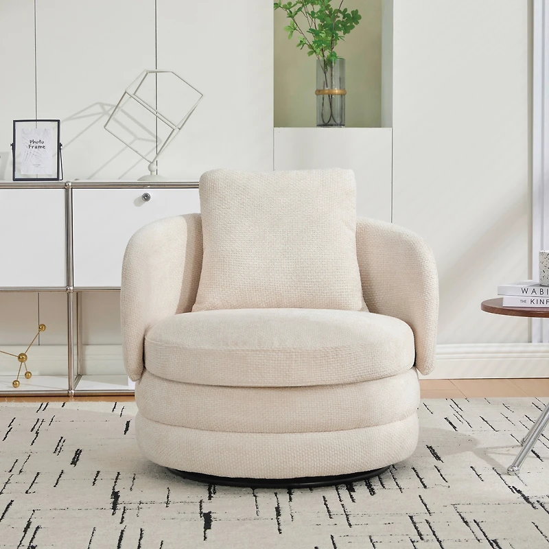 Streamdale Furniture Modern 360degree(s) Swivel Barrel Accent Chair with Pillow, Chenille