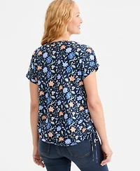 Style & Co Women's Printed Ruched Tie-Hem V-Neck Top, Macy's Exclusive