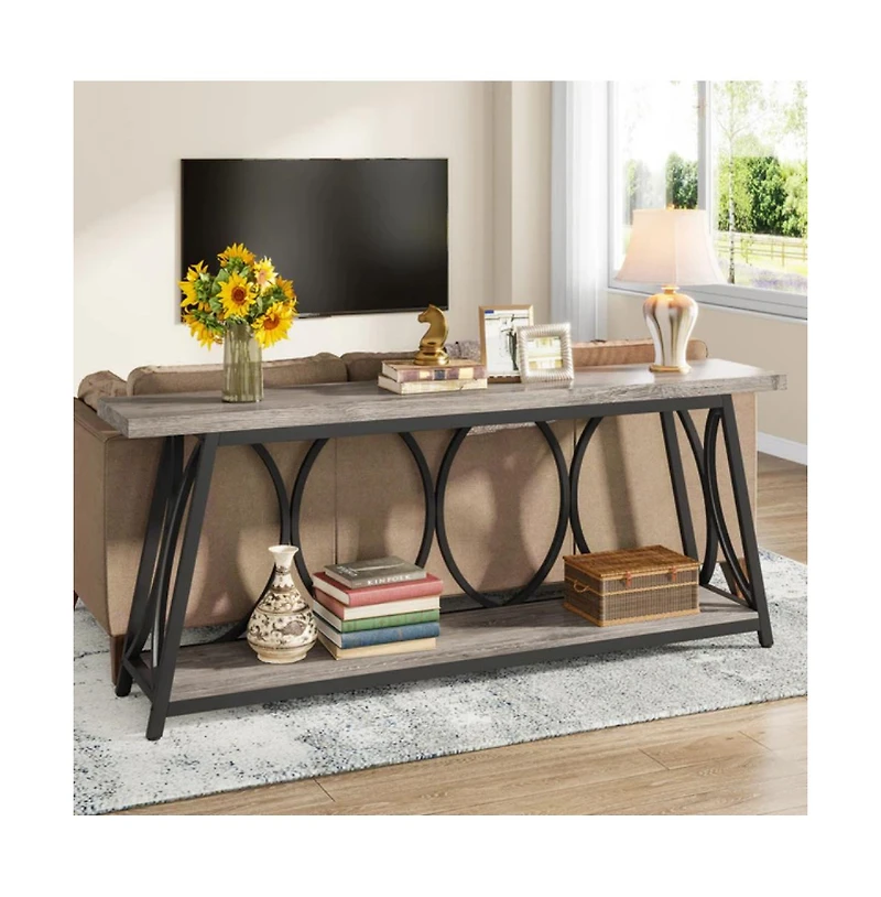Slickblue Behind Couch Console Table with 2 Shelves, Industrial Style Sofa Design