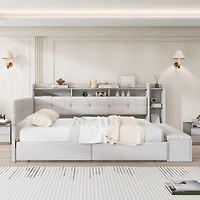 Streamdale Furniture Twin Upholstered Daybed with Storage, Drawers, Usb, Led and Shelves