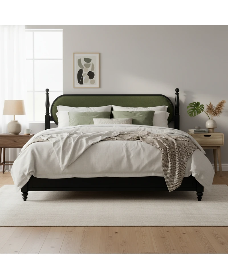 Streamdale Furniture Queen Solid Wood Platform Bed with Upholstered Headboard