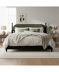 Streamdale Furniture Queen Solid Wood Platform Bed with Upholstered Headboard