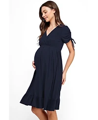 Hello Miz Maternity Faux Wrap Flowy Nursing Dress with Pockets