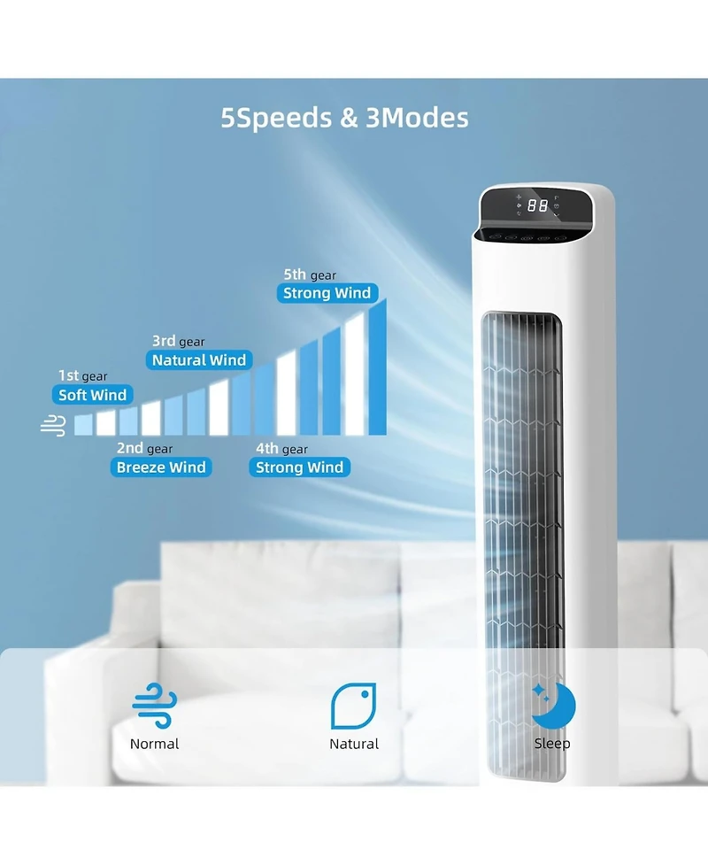 Cowsar Bladeless Tower Fan with Remote, 5 Speeds, White