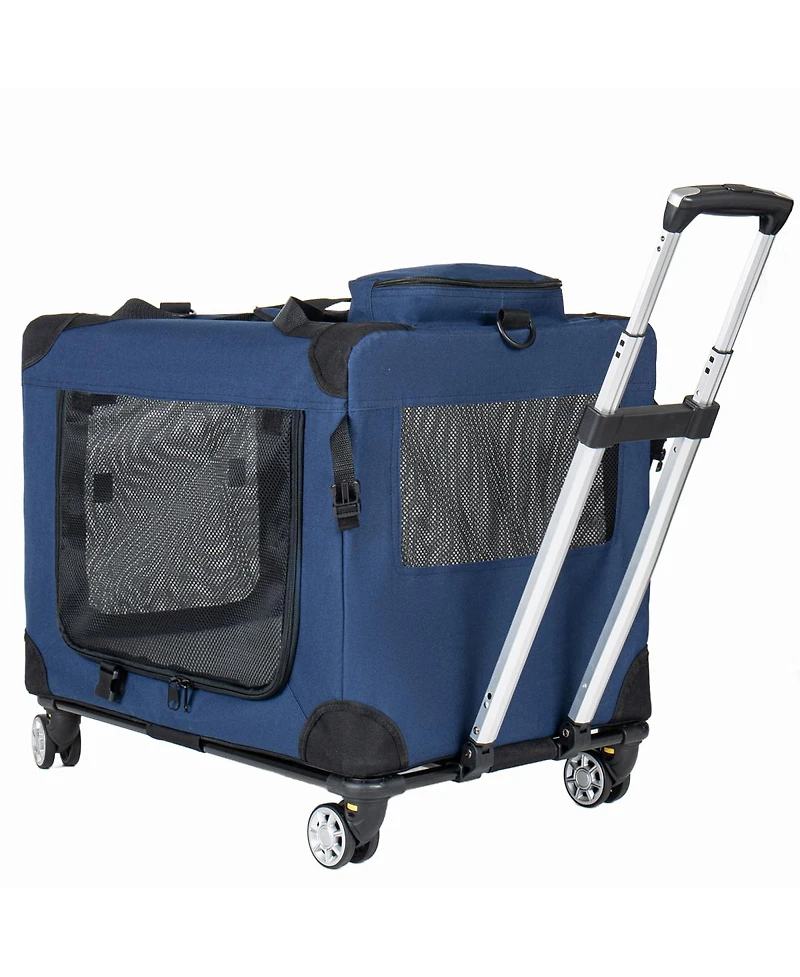 Streamdale Furniture 24'' Collapsible Rolling Dog Crate, Portable 3-Door Pet Kennel