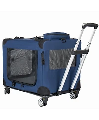 Streamdale Furniture 24'' Collapsible Rolling Dog Crate, Portable 3-Door Pet Kennel