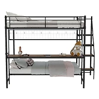 Streamdale Furniture Metal Bunk Bed with Desk and Led Lights