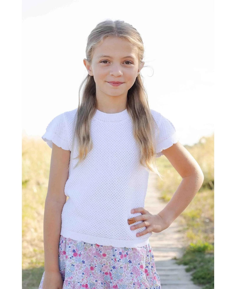 Florence Eiseman Big Girls Short Sleeve Sweater with Scallop Edges