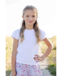 Florence Eiseman Big Girls Short Sleeve Sweater with Scallop Edges
