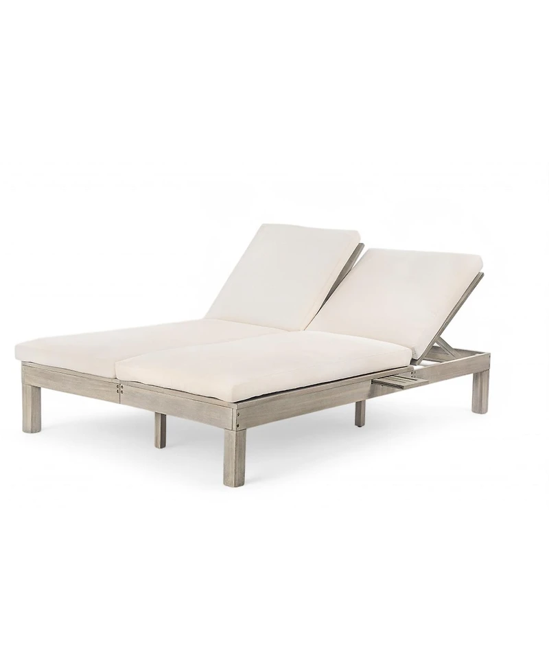 Streamdale Furniture 5-Position Adjustable Double Outdoor Chaise Lounge with Cushions and Side Trays