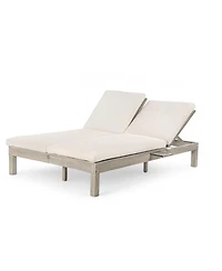 Streamdale Furniture 5-Position Adjustable Double Outdoor Chaise Lounge with Cushions and Side Trays